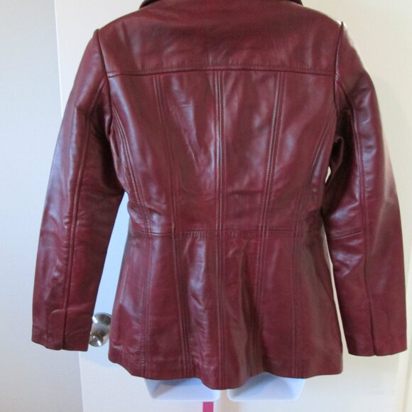 Womens Three Button Burgundy NEW Leather Blazer Sz M - Picture 8 of 10